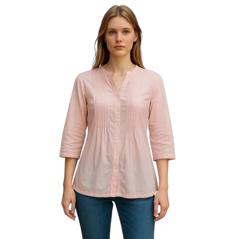 Talbots Petites Pink Button-Up 3/4 Sleeve Top Swiss Dot Blouse SP‎